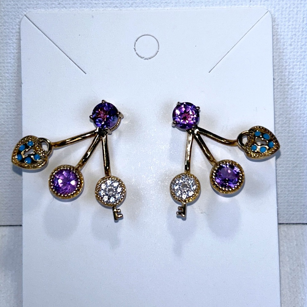 Sweet Romance Brand Vintage Lock Key Behind the Ear Crystal Stud Earrings Boho
